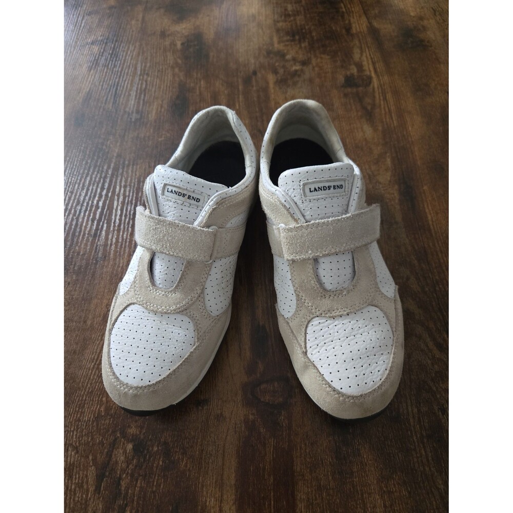 Vintage Lands End White Perforated Athletic Sneakers Shoes Women's Size 8